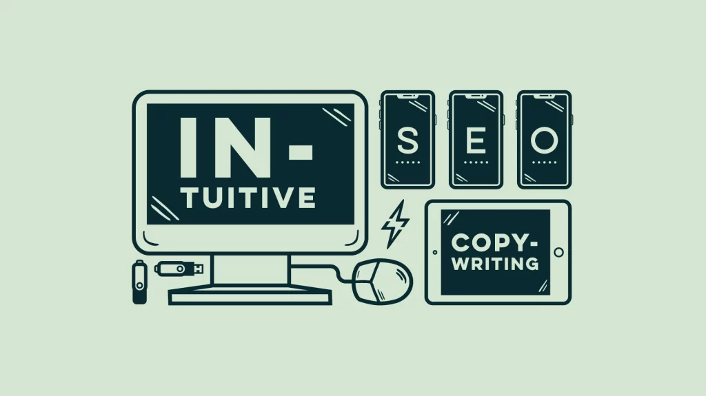 Intuitive SEO for DIYers. Illustration of computers and mobile phones.