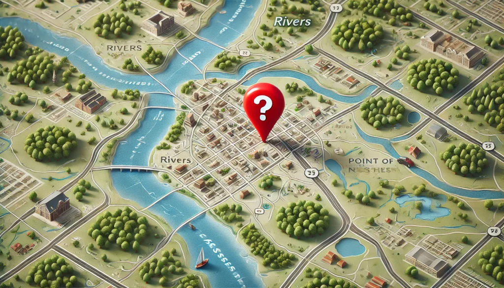 map with pin with question mark on the pin to indicate local seo for businesses without locations