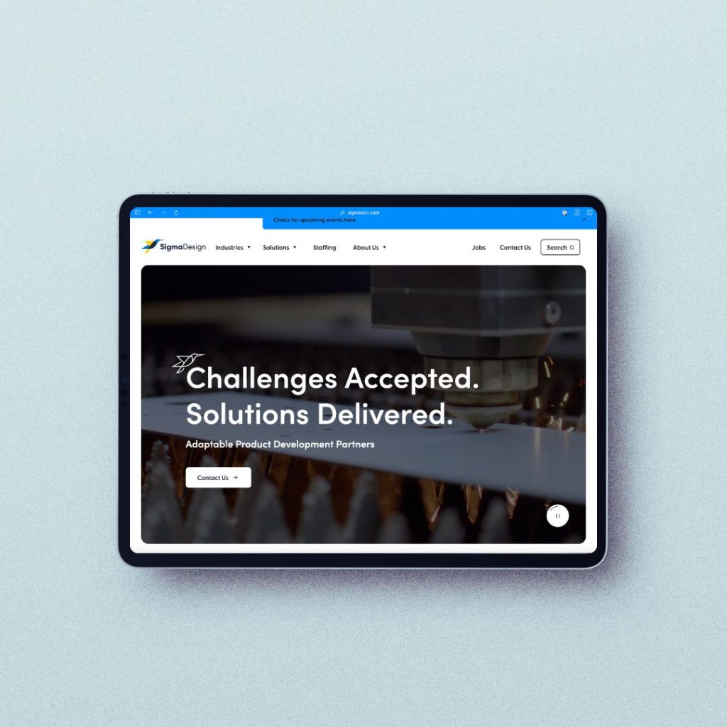 Sigma Design Web Design and SEO Partnership, homepage on tablet