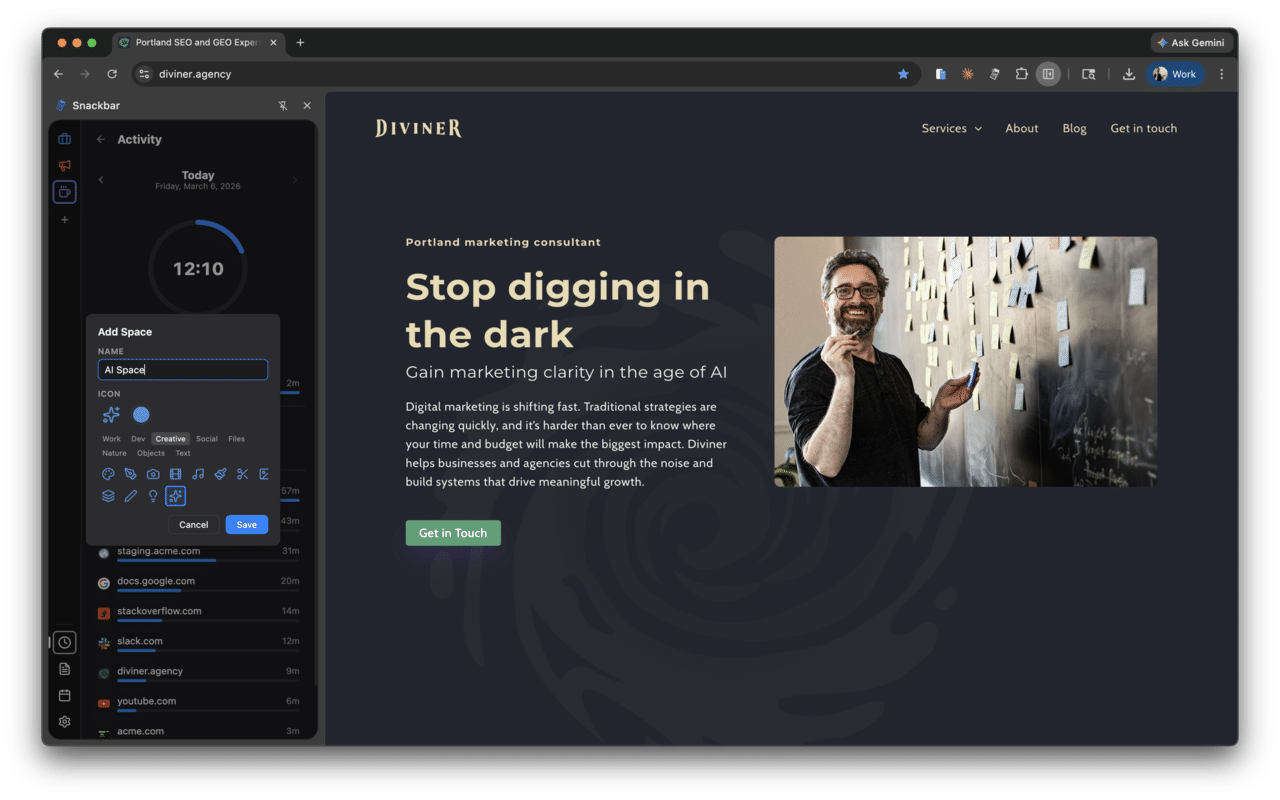 Snackbar Chrome extension — adding a new workspace